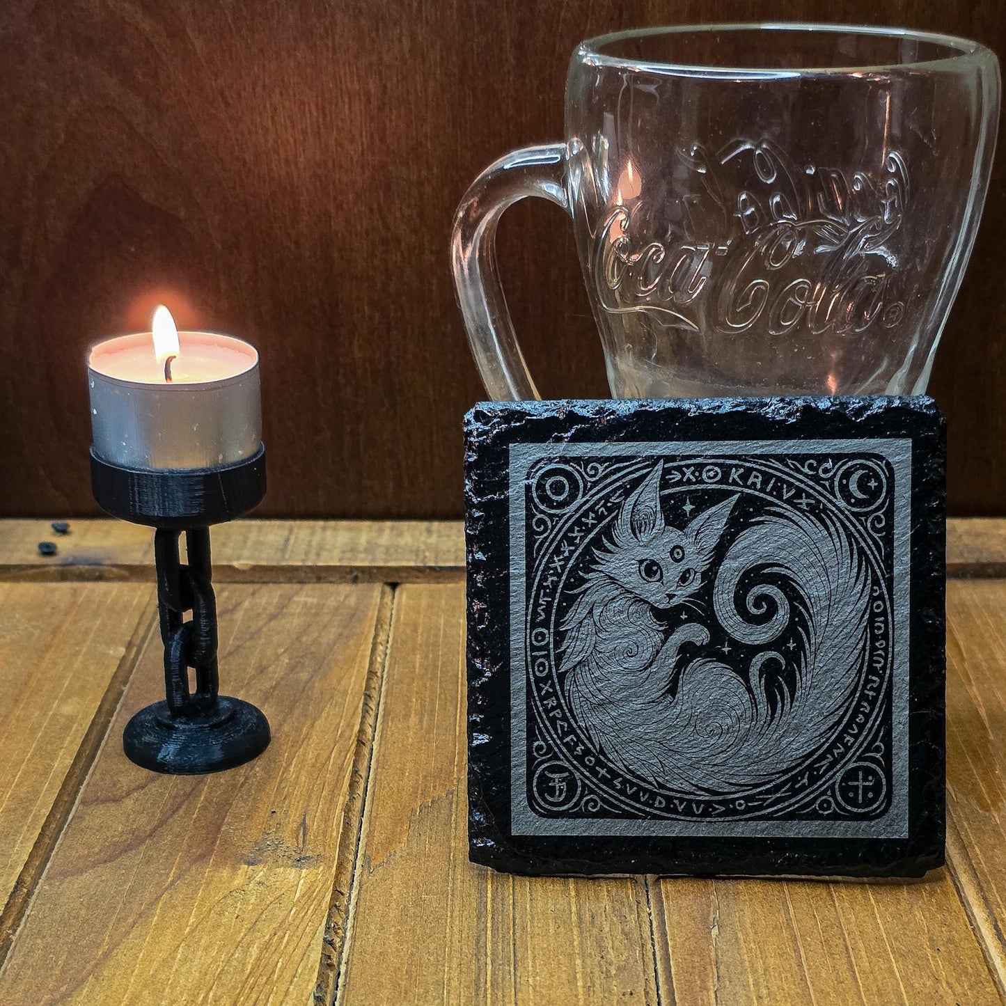 Mystical Cat Coaster - Laser Engraved Slate for Fantasy & Witchy Decor My Store