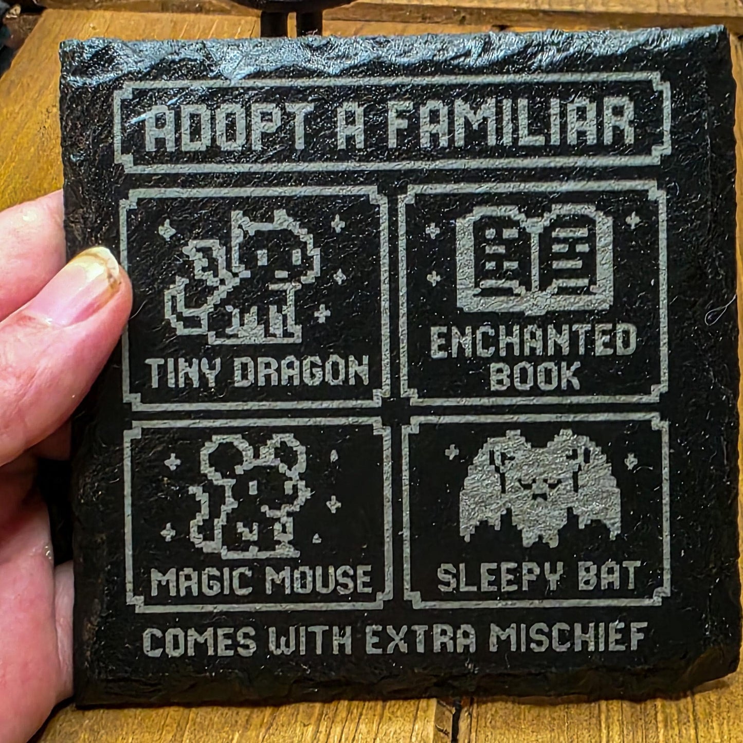 Custom Slate Engraved Coaster: Gothic Tribute for Beloved Cryptids & Familiars My Store