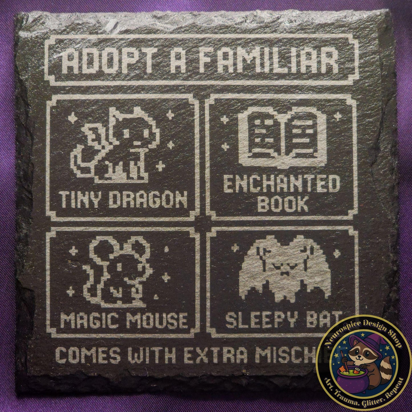 Custom Slate Engraved Coaster: Gothic Tribute for Beloved Cryptids & Familiars My Store