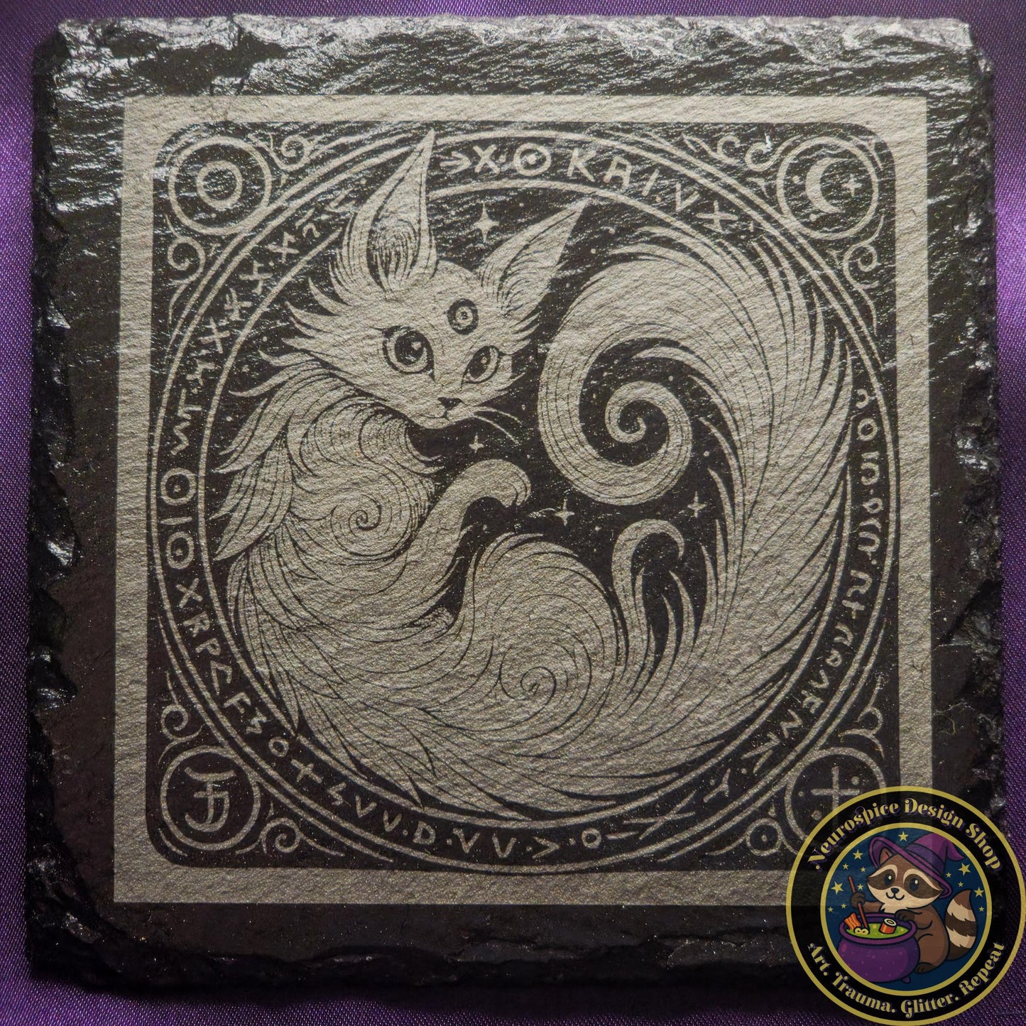 Mystical Cat Coaster - Laser Engraved Slate for Fantasy & Witchy Decor My Store
