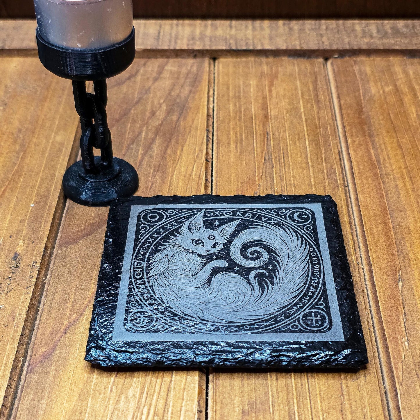Mystical Cat Coaster - Laser Engraved Slate for Fantasy & Witchy Decor My Store