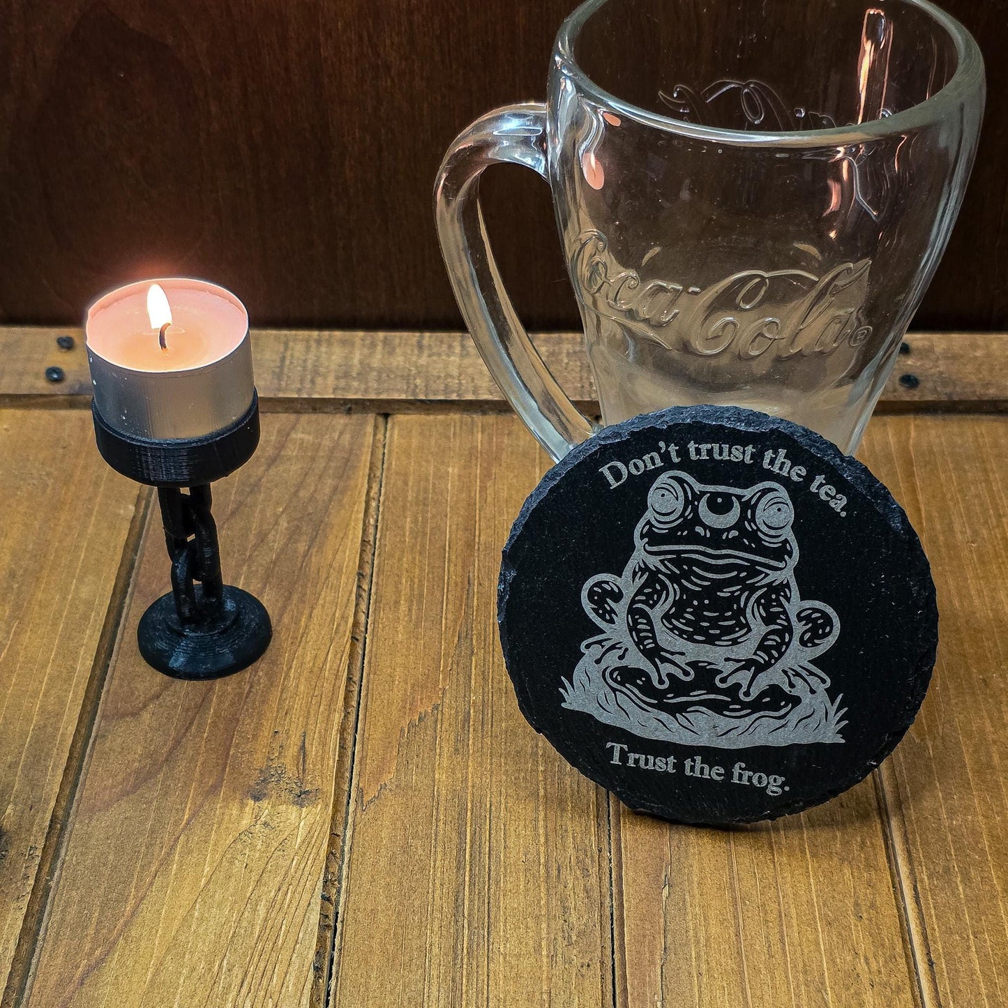Laser Engraved Coaster – Slate “Trust the Frog” Witchy Tea Design – Gothic Fantasy Drinkware My Store