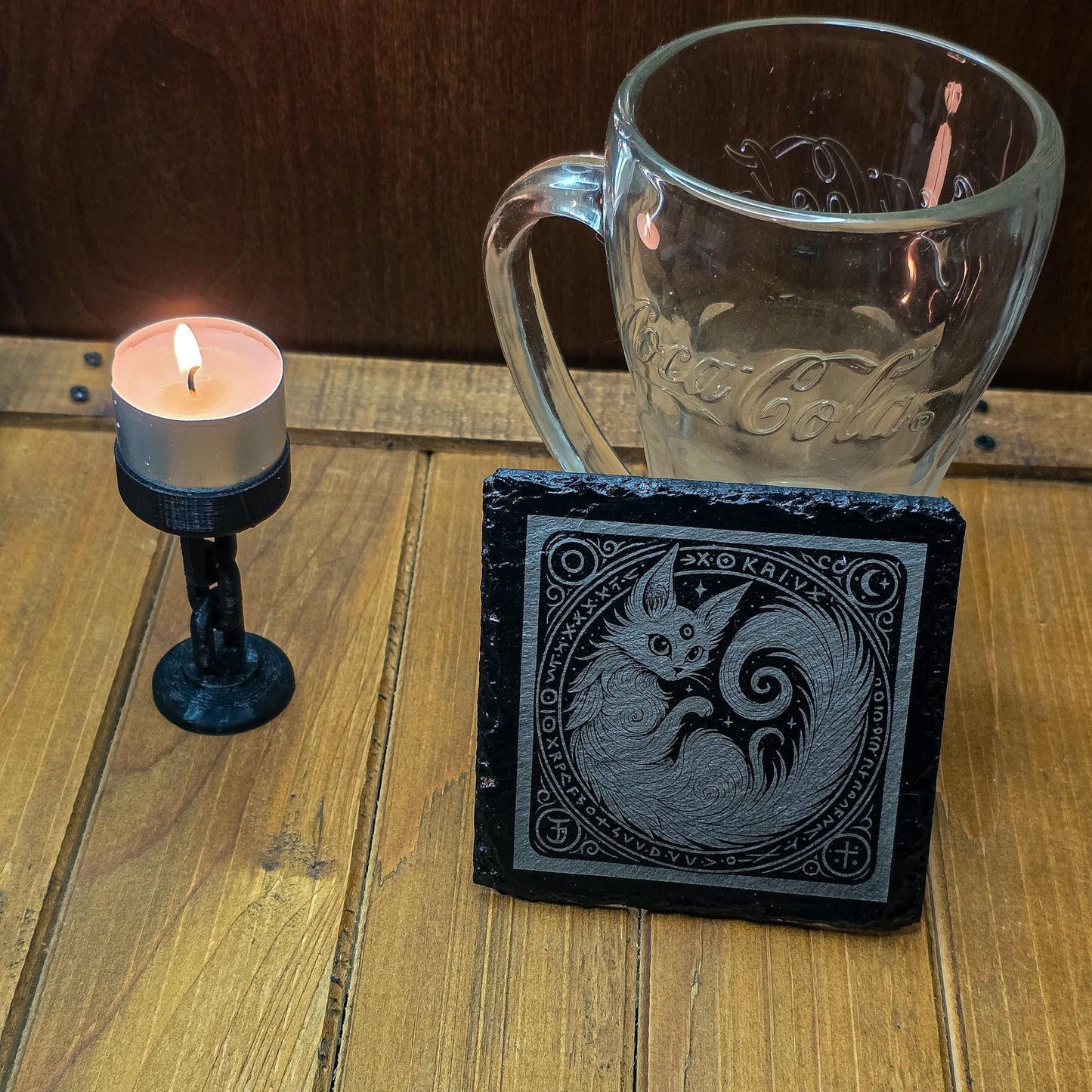 Mystical Cat Coaster - Laser Engraved Slate for Fantasy & Witchy Decor My Store