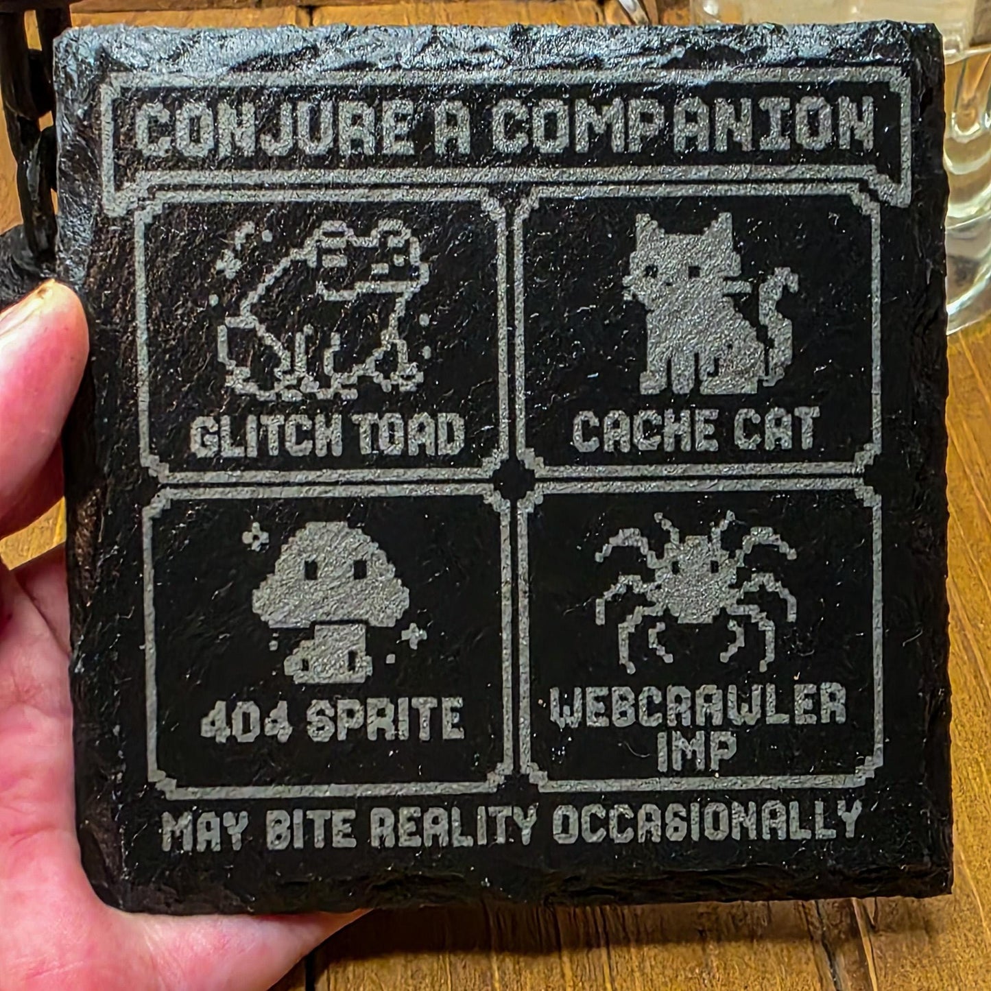 Custom Slate Engraved Coaster: Gothic Tribute for Beloved Cryptids & Familiars My Store