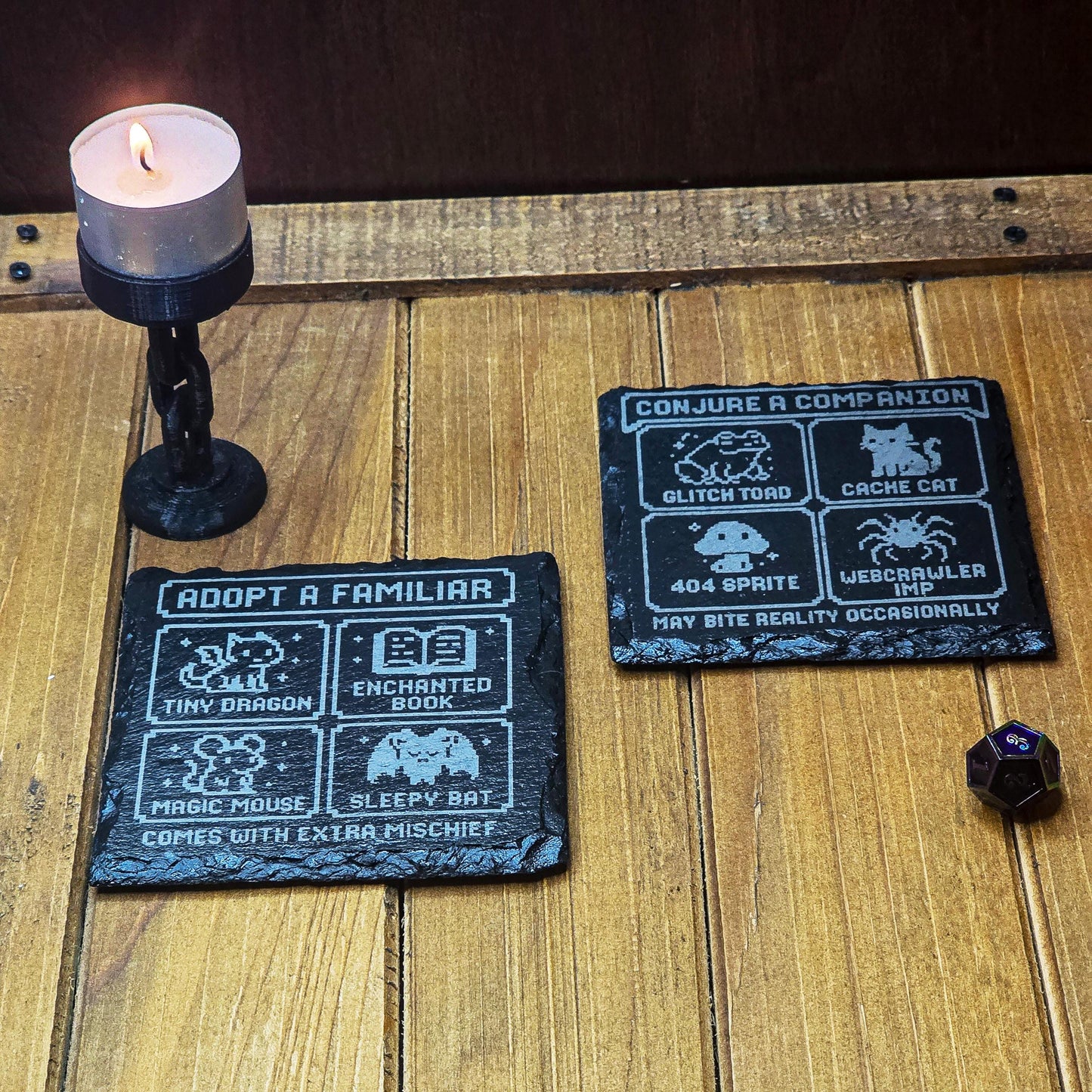 Custom Slate Engraved Coaster: Gothic Tribute for Beloved Cryptids & Familiars My Store