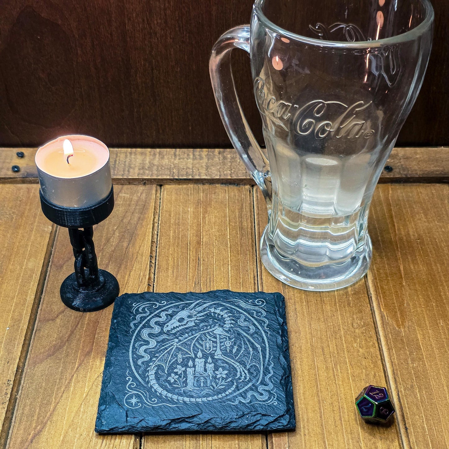 Fantasy Slate Engraved Coaster: Gothic Rune Fallen Dragon My Store