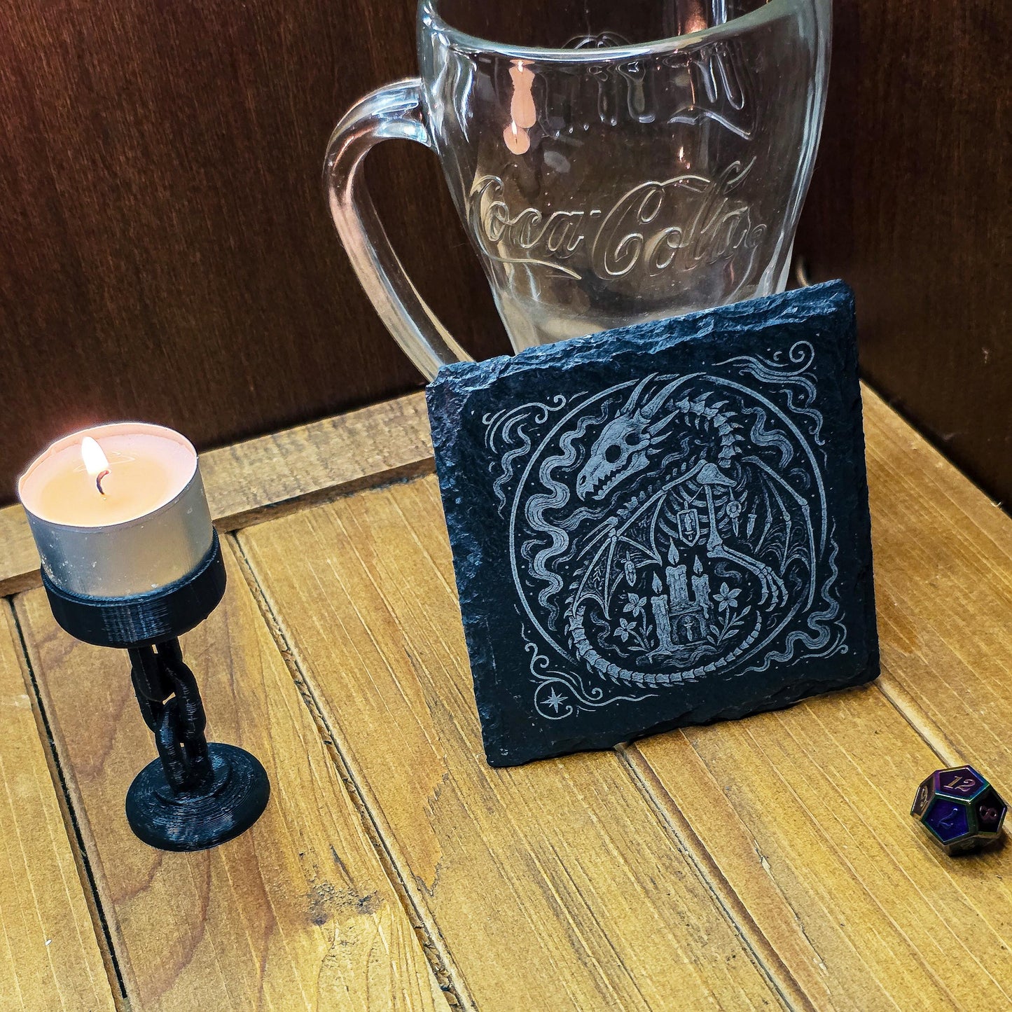 Fantasy Slate Engraved Coaster: Gothic Rune Fallen Dragon My Store