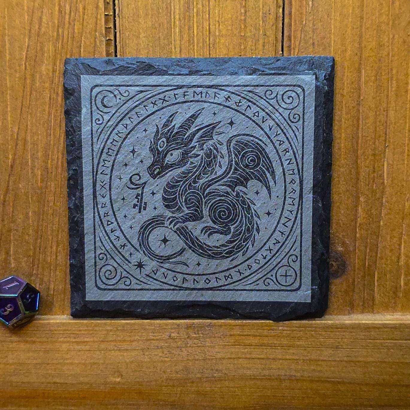 Engraved Baby Dragon Coaster: Fantasy Slate Witchy Decor My Store