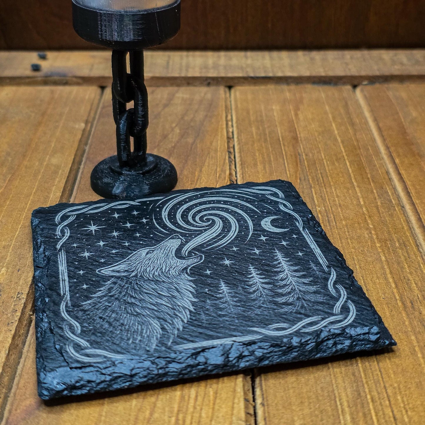 Mystical Howling Wolf Slate Coaster - Laser Engraved Forest Moon Decor for DnD Altars & Cottagecore Homes My Store