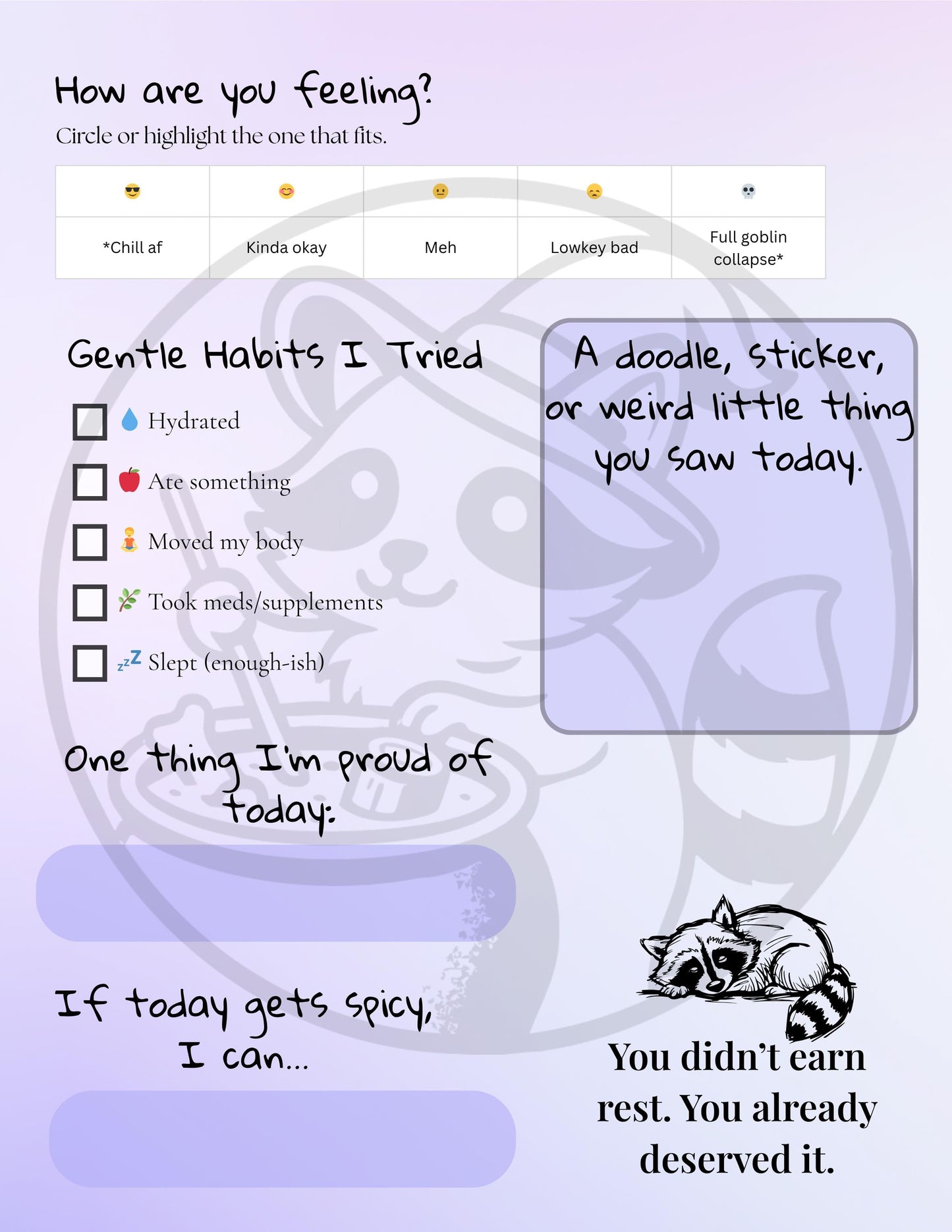 Gentle Mood & Habit Tracker Set: Neurodivergent-Friendly Printable PDF My Store