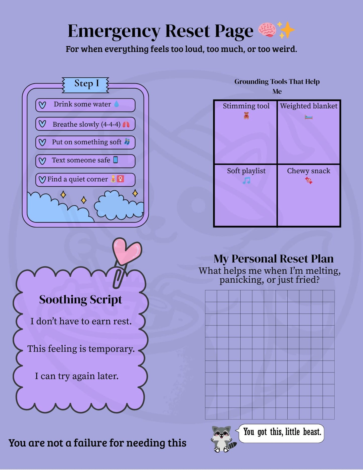 ADHD-Friendly Emergency Reset Page: Self-Care Printable My Store