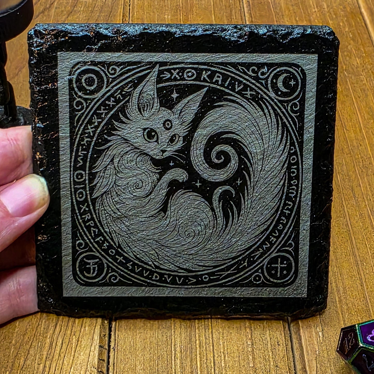 Mystical Cat Coaster - Laser Engraved Slate for Fantasy & Witchy Decor My Store