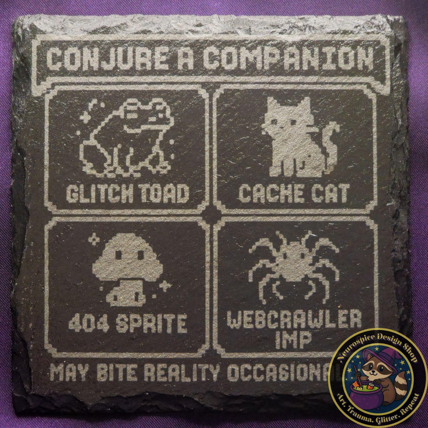 Custom Slate Engraved Coaster: Gothic Tribute for Beloved Cryptids & Familiars My Store