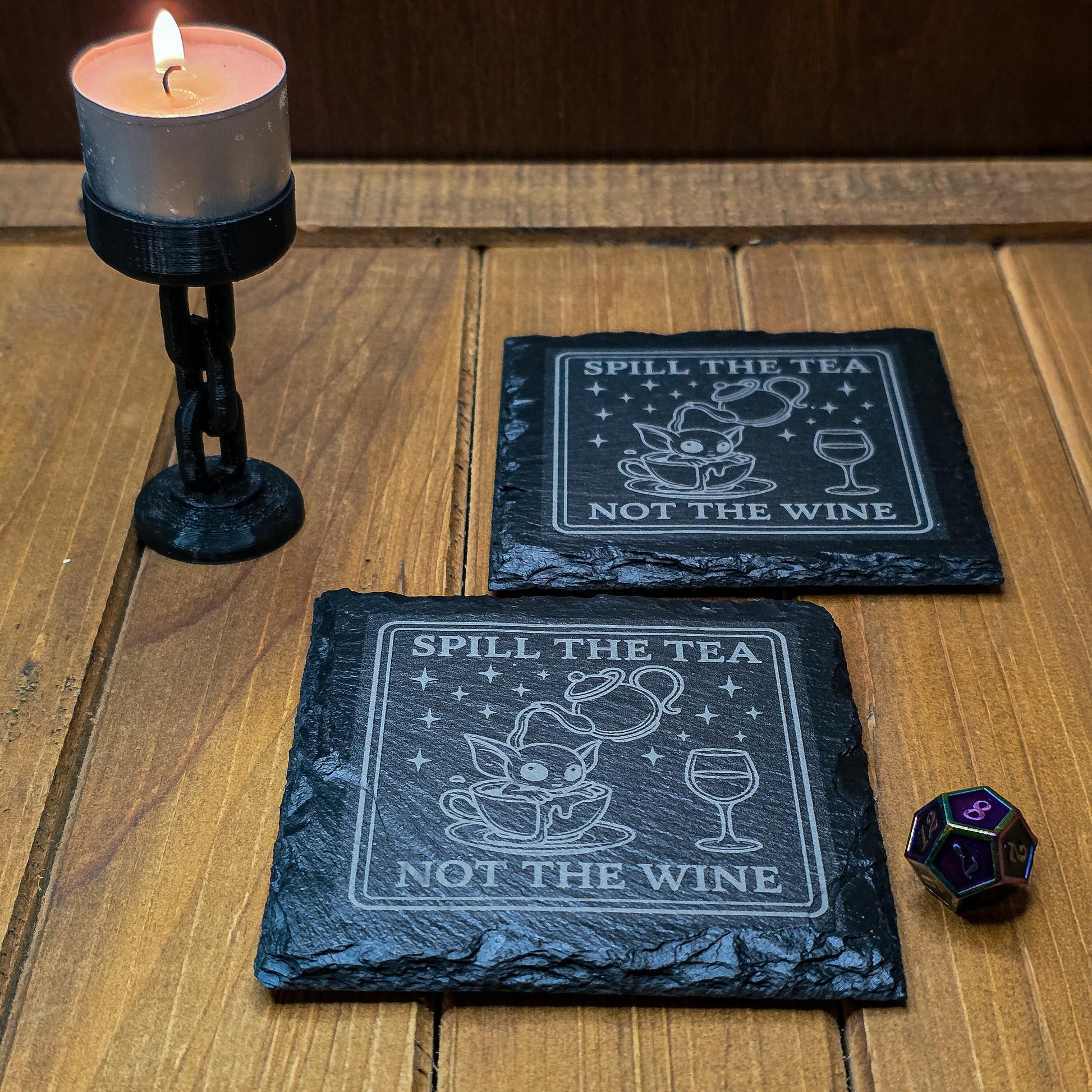 Laser Engraved Slate Coaster: Spill the Tea, Not the Wine - Witchy Home Decor Gift My Store