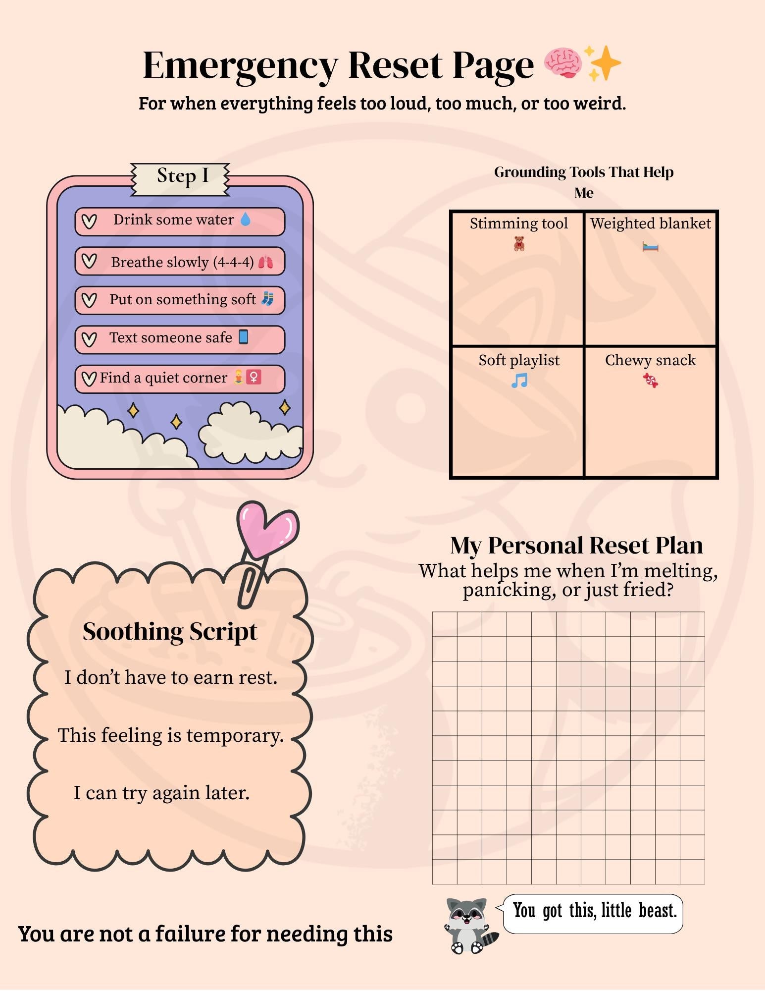 ADHD-Friendly Emergency Reset Page: Self-Care Printable My Store