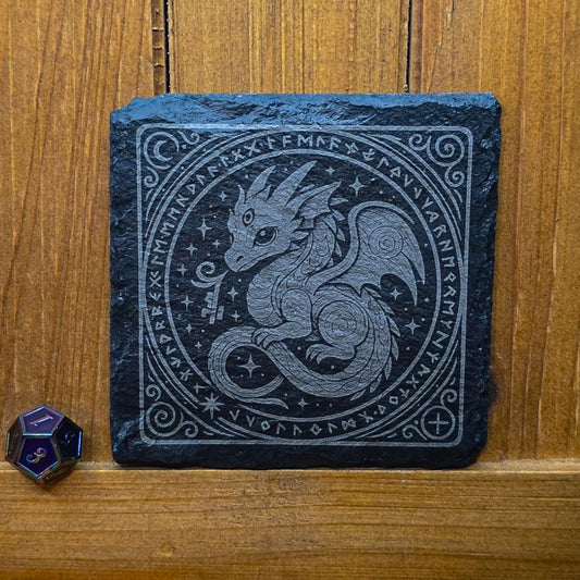 Engraved Baby Dragon Coaster: Fantasy Slate Witchy Decor My Store