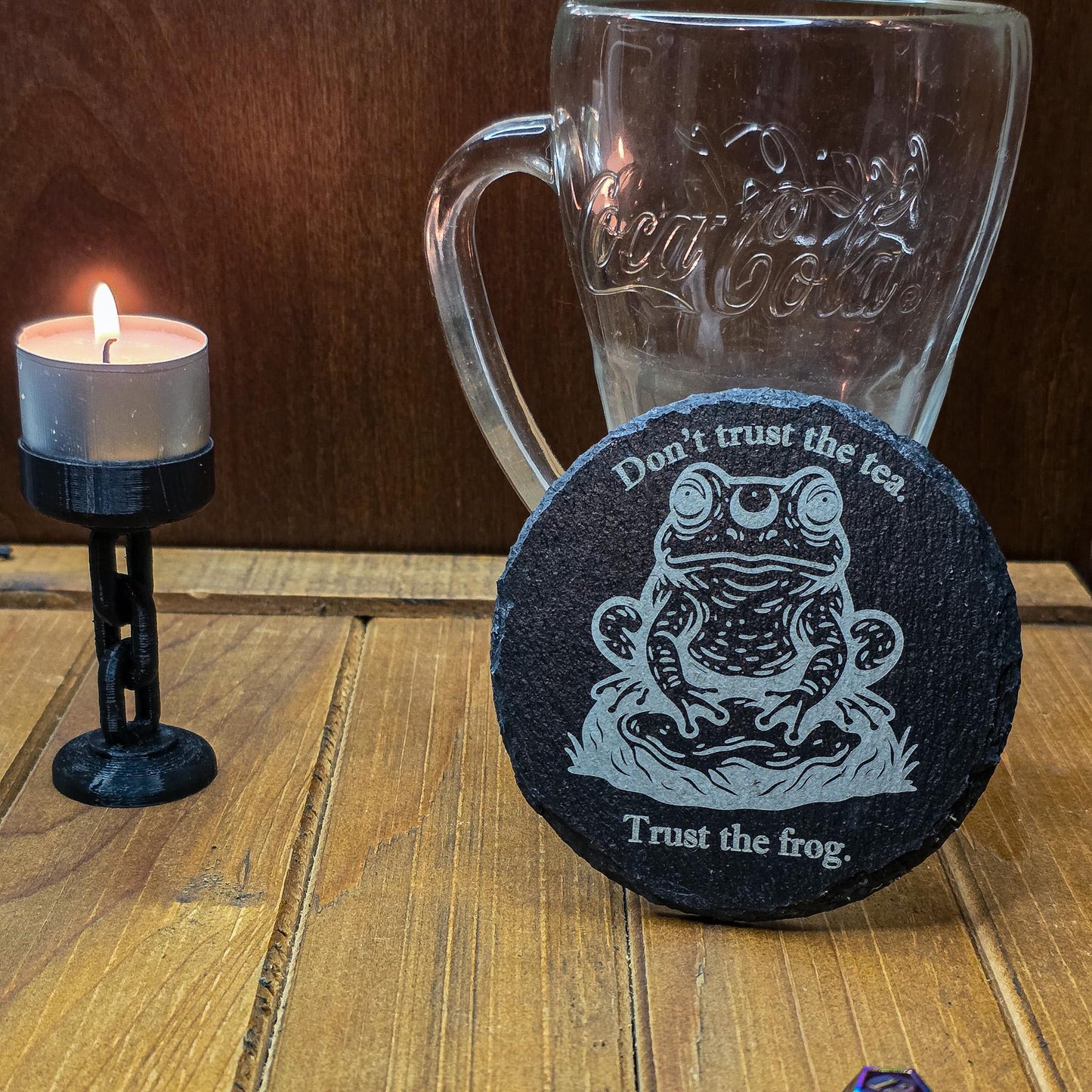 Laser Engraved Coaster – Slate “Trust the Frog” Witchy Tea Design – Gothic Fantasy Drinkware My Store