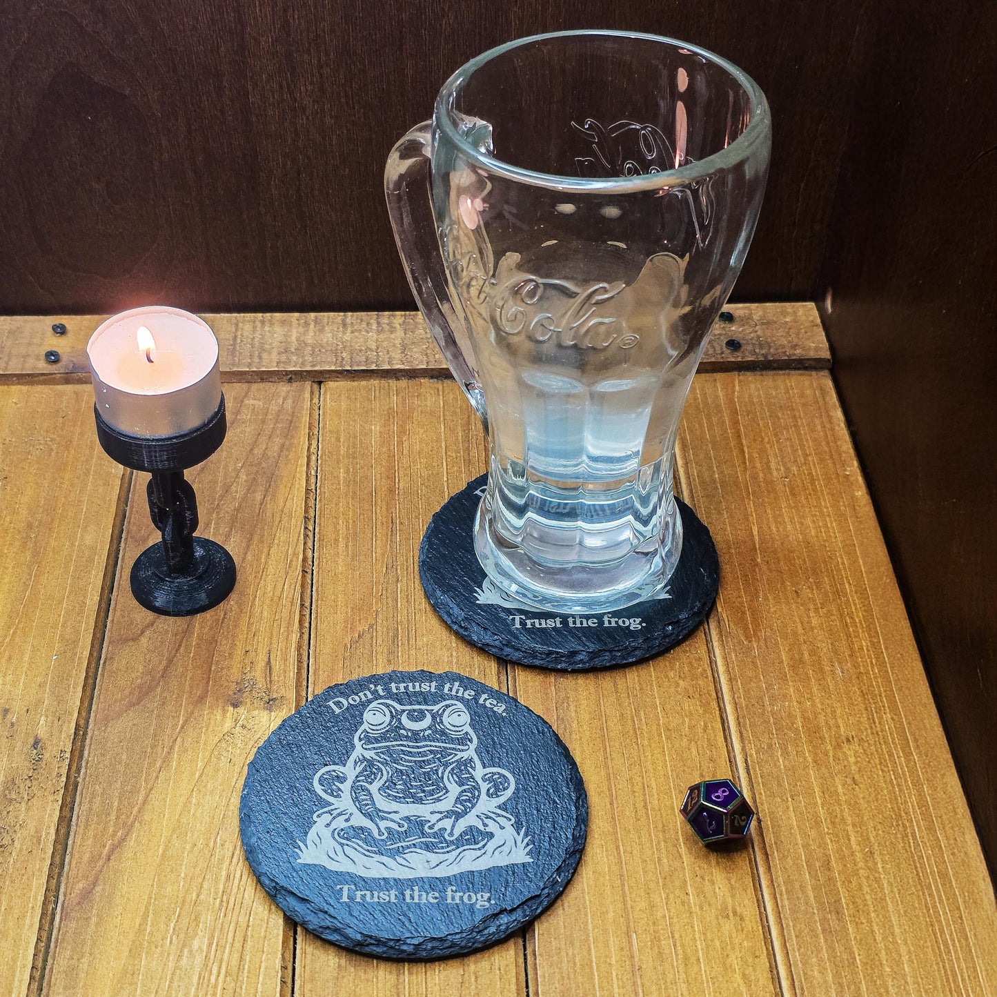 Laser Engraved Coaster – Slate “Trust the Frog” Witchy Tea Design – Gothic Fantasy Drinkware My Store