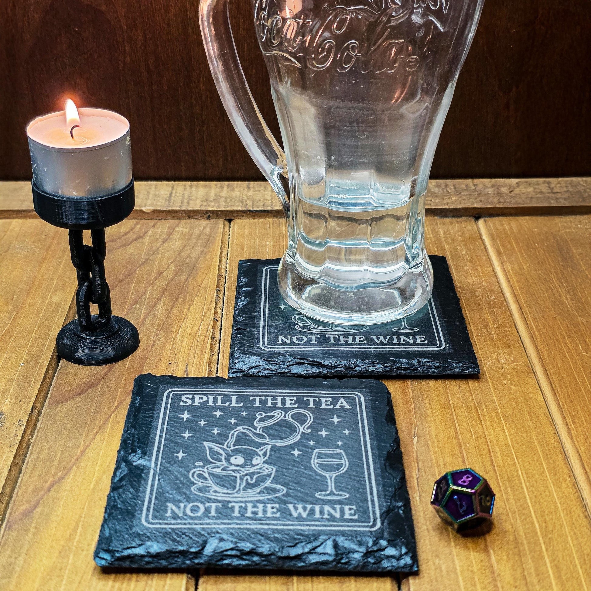 Laser Engraved Slate Coaster: Spill the Tea, Not the Wine - Witchy Home Decor Gift My Store