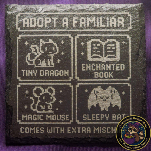 Custom Slate Engraved Coaster: Gothic Tribute for Beloved Cryptids & Familiars My Store