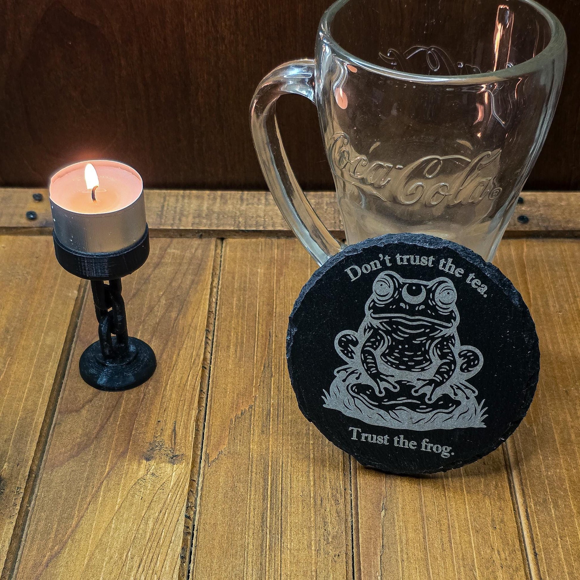 Laser Engraved Coaster – Slate “Trust the Frog” Witchy Tea Design – Gothic Fantasy Drinkware My Store
