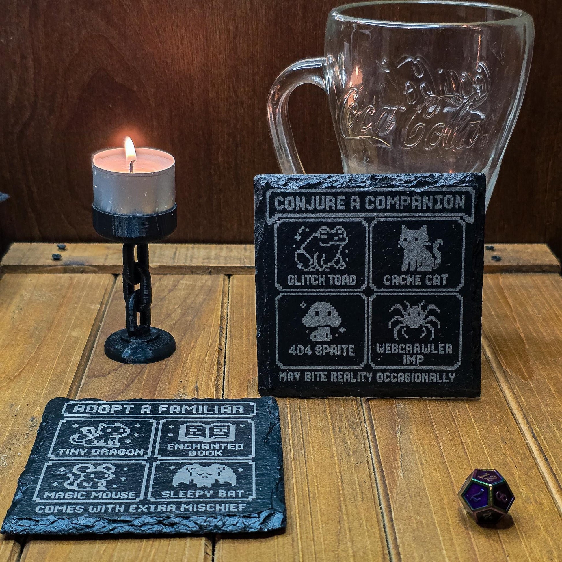 Custom Slate Engraved Coaster: Gothic Tribute for Beloved Cryptids & Familiars My Store