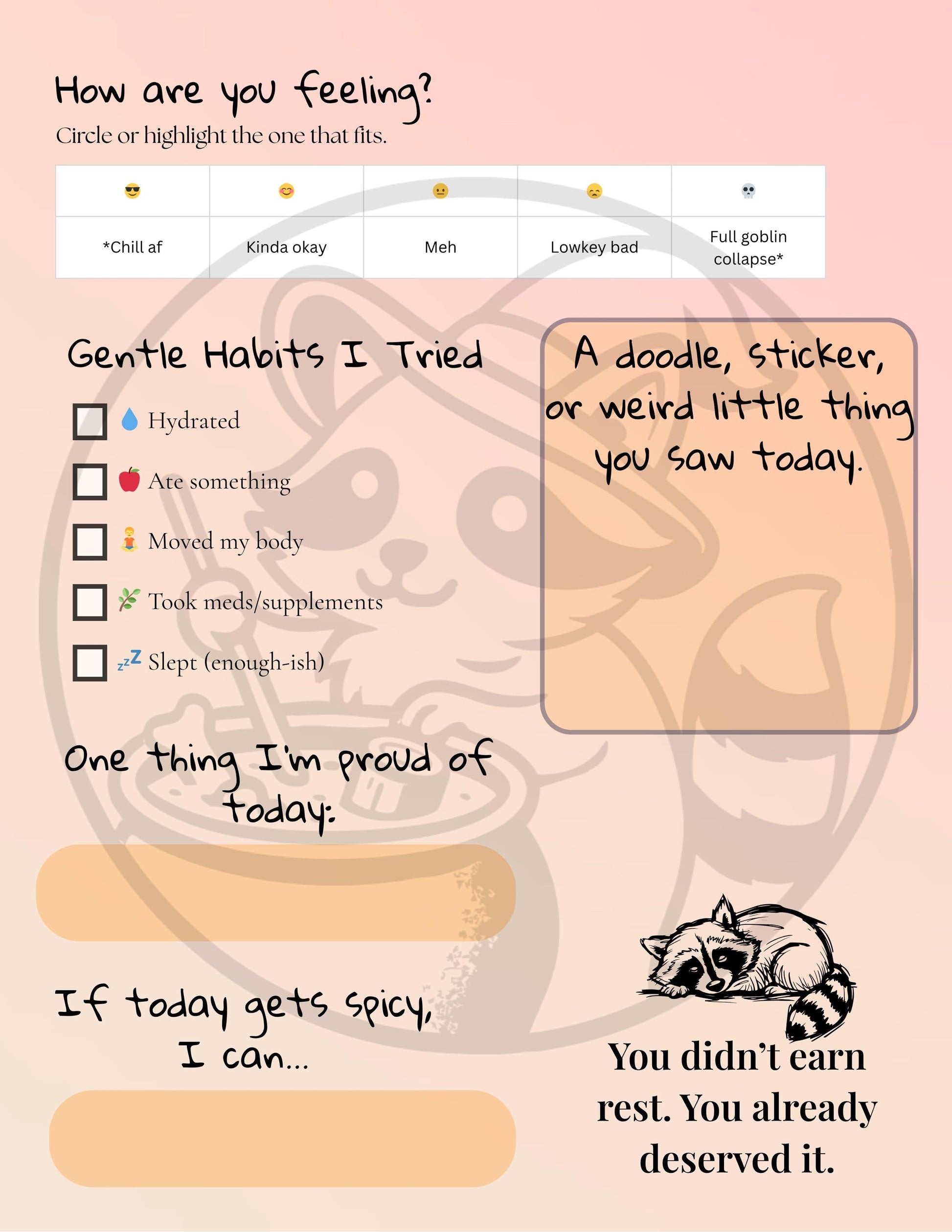 Gentle Mood & Habit Tracker Set: Neurodivergent-Friendly Printable PDF My Store