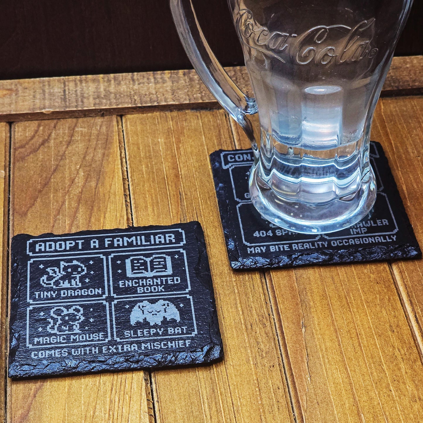 Custom Slate Engraved Coaster: Gothic Tribute for Beloved Cryptids & Familiars My Store