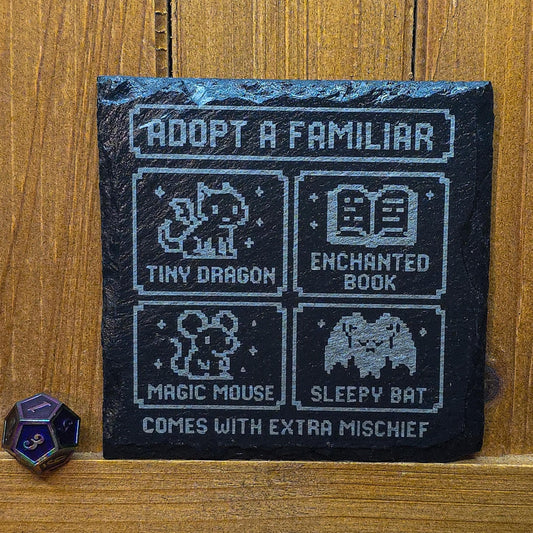 Custom Slate Engraved Coaster: Gothic Tribute for Beloved Cryptids & Familiars My Store