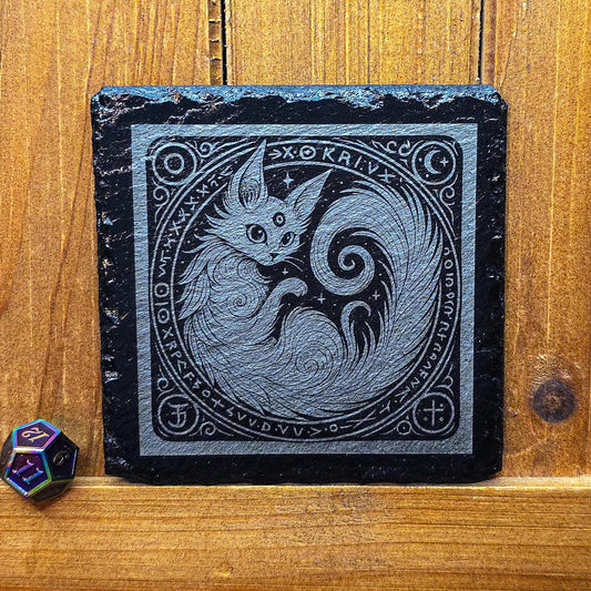 Mystical Cat Coaster - Laser Engraved Slate for Fantasy & Witchy Decor My Store
