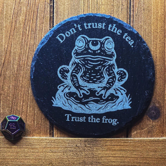 Laser Engraved Coaster – Slate “Trust the Frog” Witchy Tea Design – Gothic Fantasy Drinkware My Store