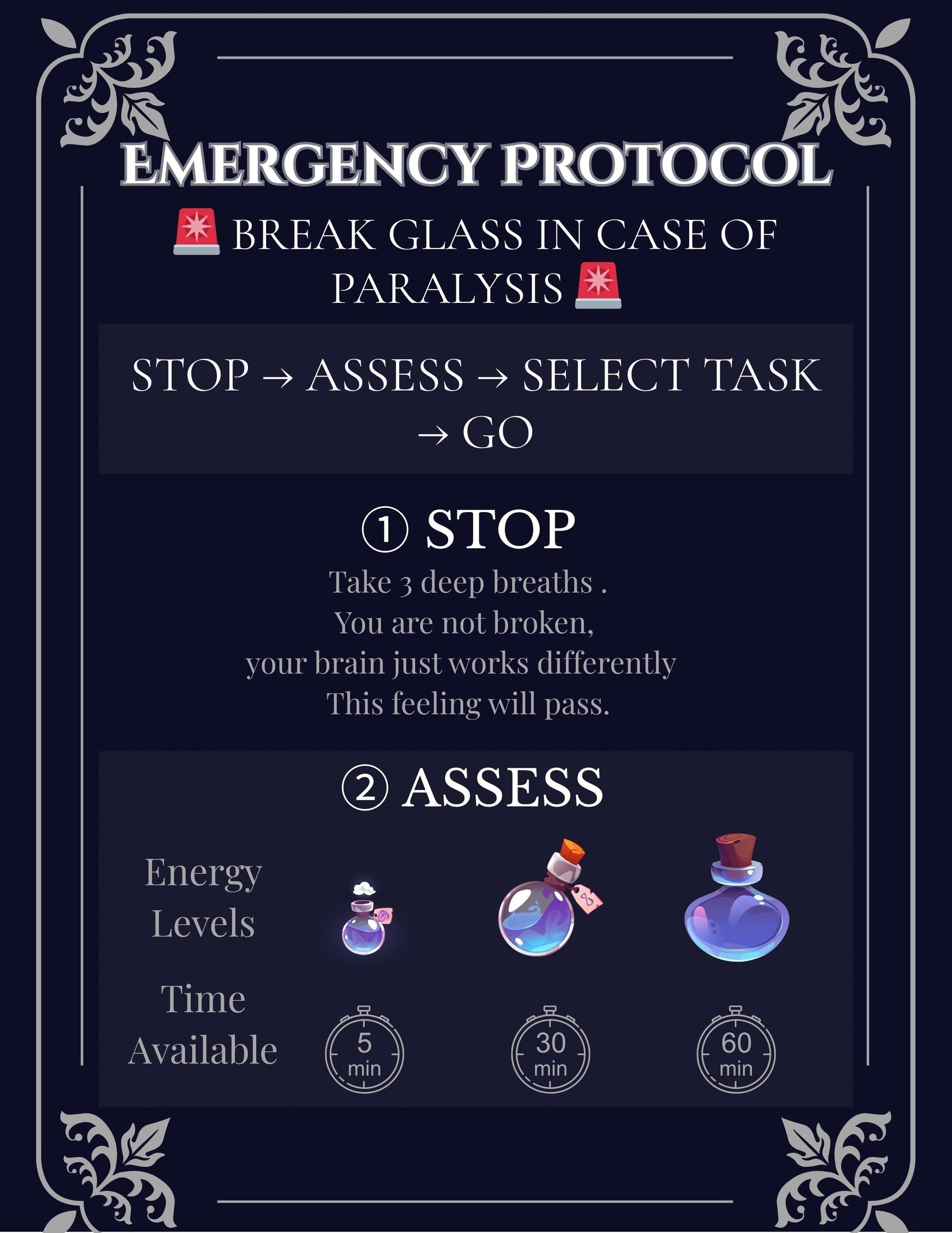 ADHD Paralysis Breaker Kit: 3 Printable Self-Care Tools for Neurodivergents My Store