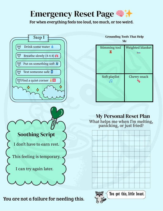 ADHD-Friendly Emergency Reset Page: Self-Care Printable My Store
