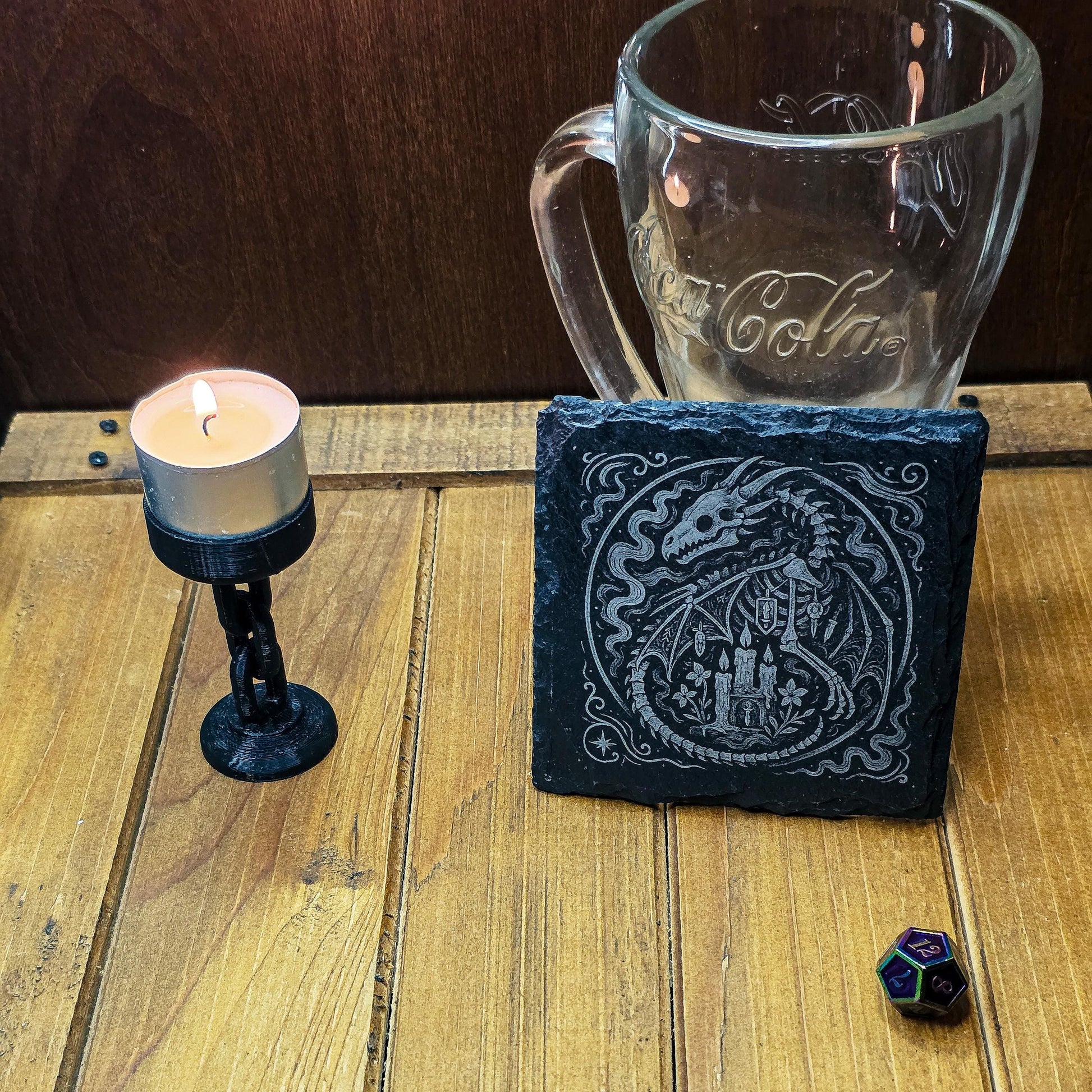 Fantasy Slate Engraved Coaster: Gothic Rune Fallen Dragon My Store
