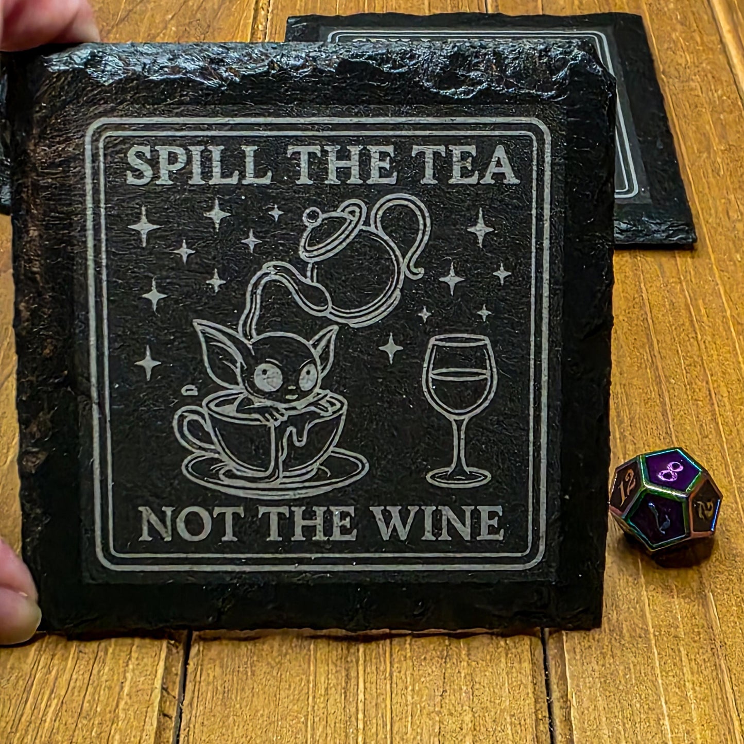 Laser Engraved Slate Coaster: Spill the Tea, Not the Wine - Witchy Home Decor Gift My Store