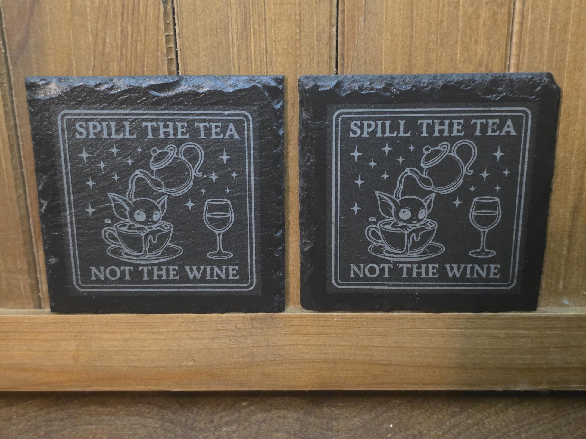 Laser Engraved Slate Coaster: Spill the Tea, Not the Wine - Witchy Home Decor Gift My Store