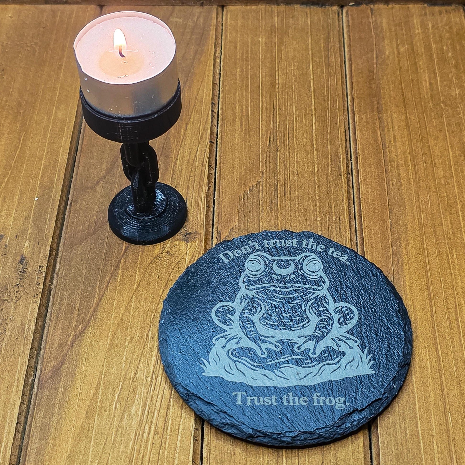 Laser Engraved Coaster – Slate “Trust the Frog” Witchy Tea Design – Gothic Fantasy Drinkware My Store