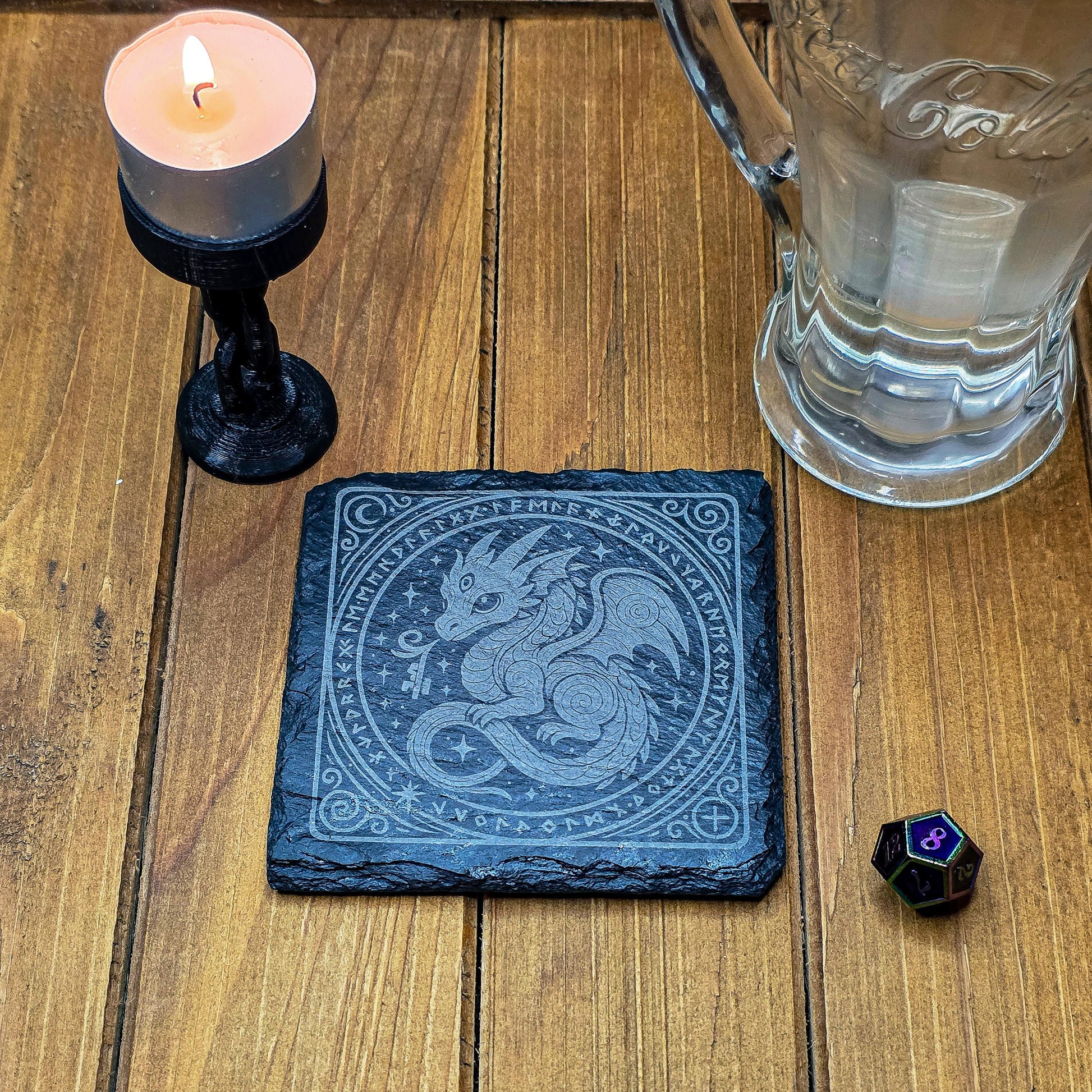 Engraved Baby Dragon Coaster: Fantasy Slate Witchy Decor My Store