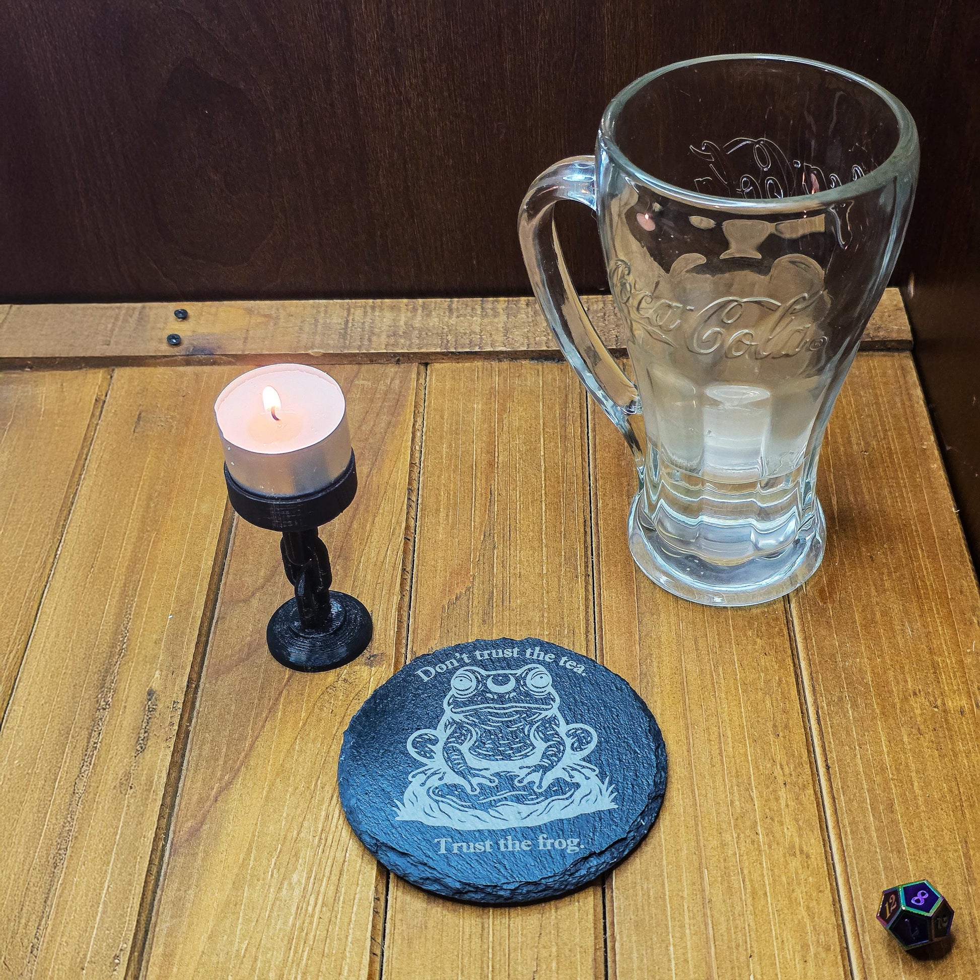 Laser Engraved Coaster – Slate “Trust the Frog” Witchy Tea Design – Gothic Fantasy Drinkware My Store