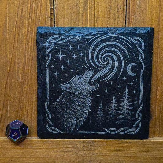 Mystical Howling Wolf Slate Coaster - Laser Engraved Forest Moon Decor for DnD Altars & Cottagecore Homes My Store