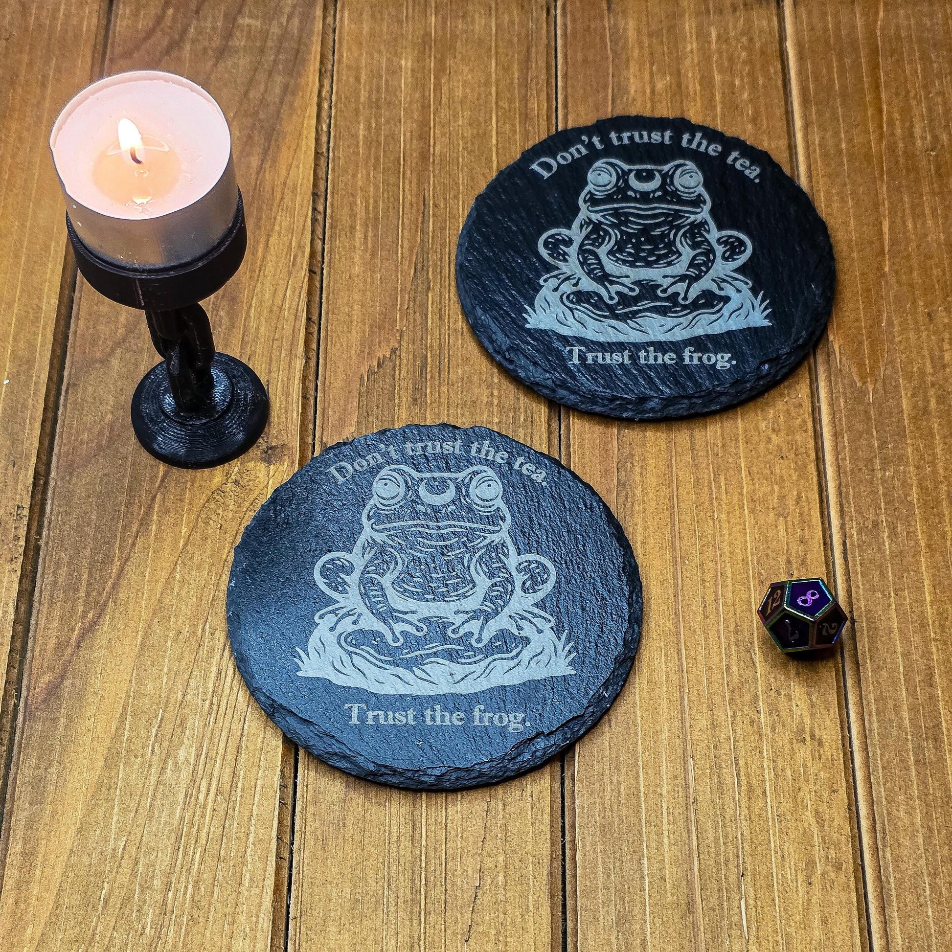 Laser Engraved Coaster – Slate “Trust the Frog” Witchy Tea Design – Gothic Fantasy Drinkware My Store