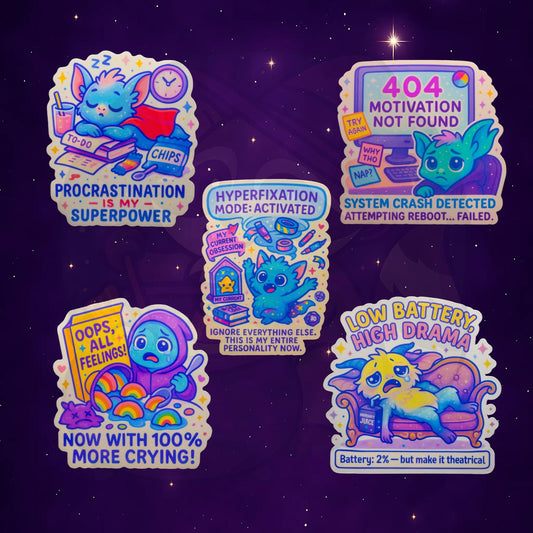 Quirky ADHD & Neurodivergent Stickers: Holographic or Clear Vinyl for Adults' Mental Health Journey My Store