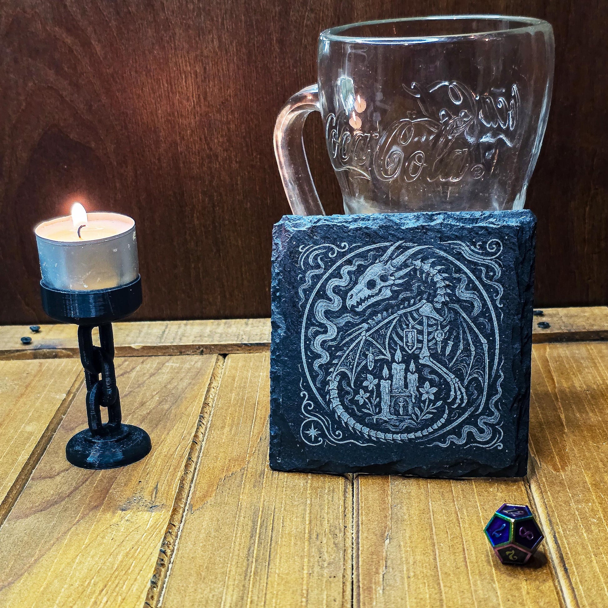 Fantasy Slate Engraved Coaster: Gothic Rune Fallen Dragon My Store