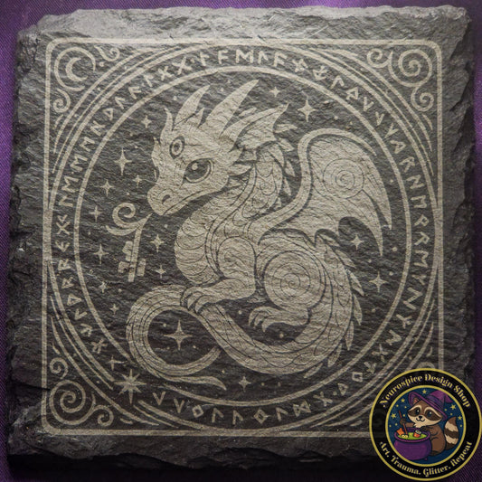 Engraved Baby Dragon Coaster: Fantasy Slate Witchy Decor My Store