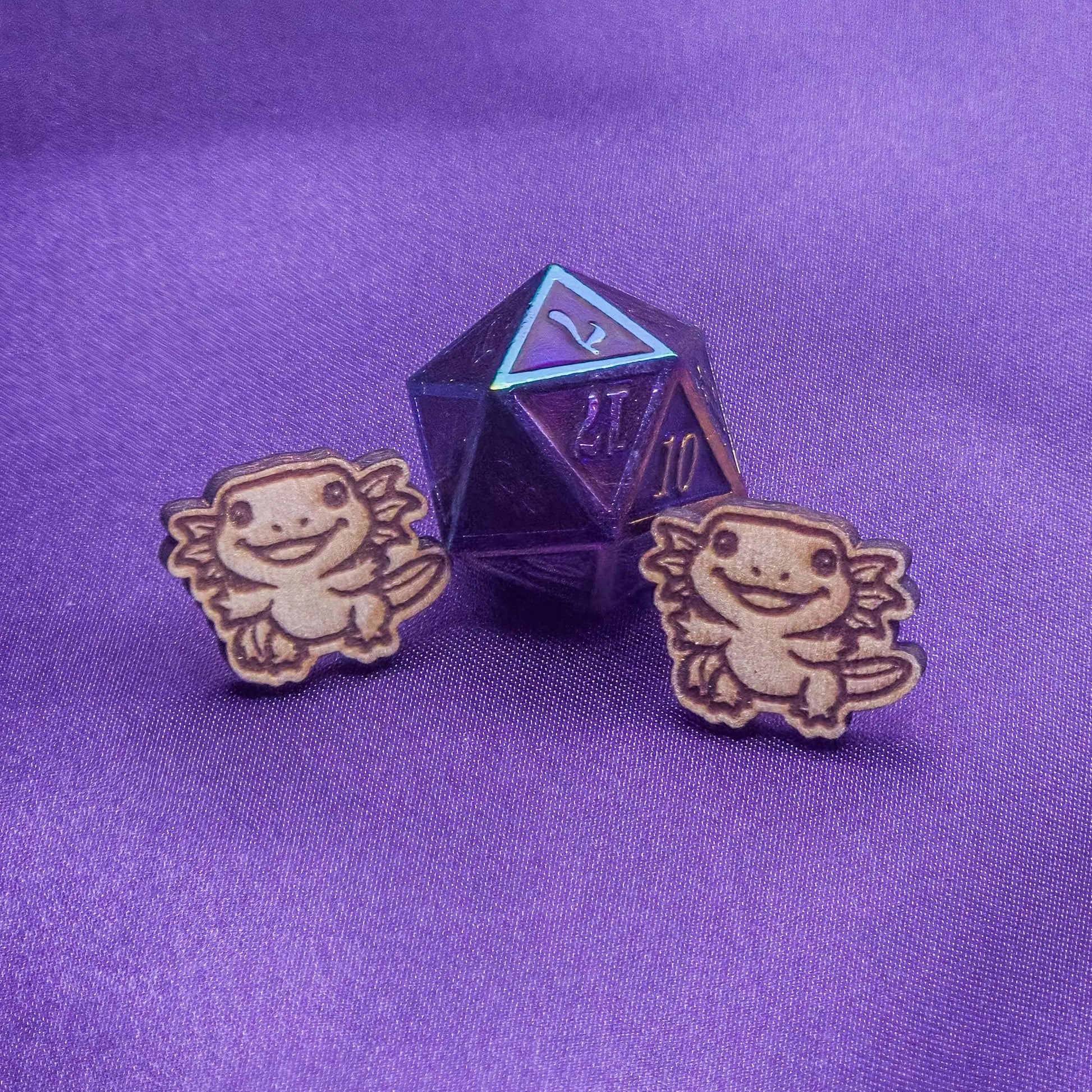 set of laser engraved earrings wooden featuring happy axotyls