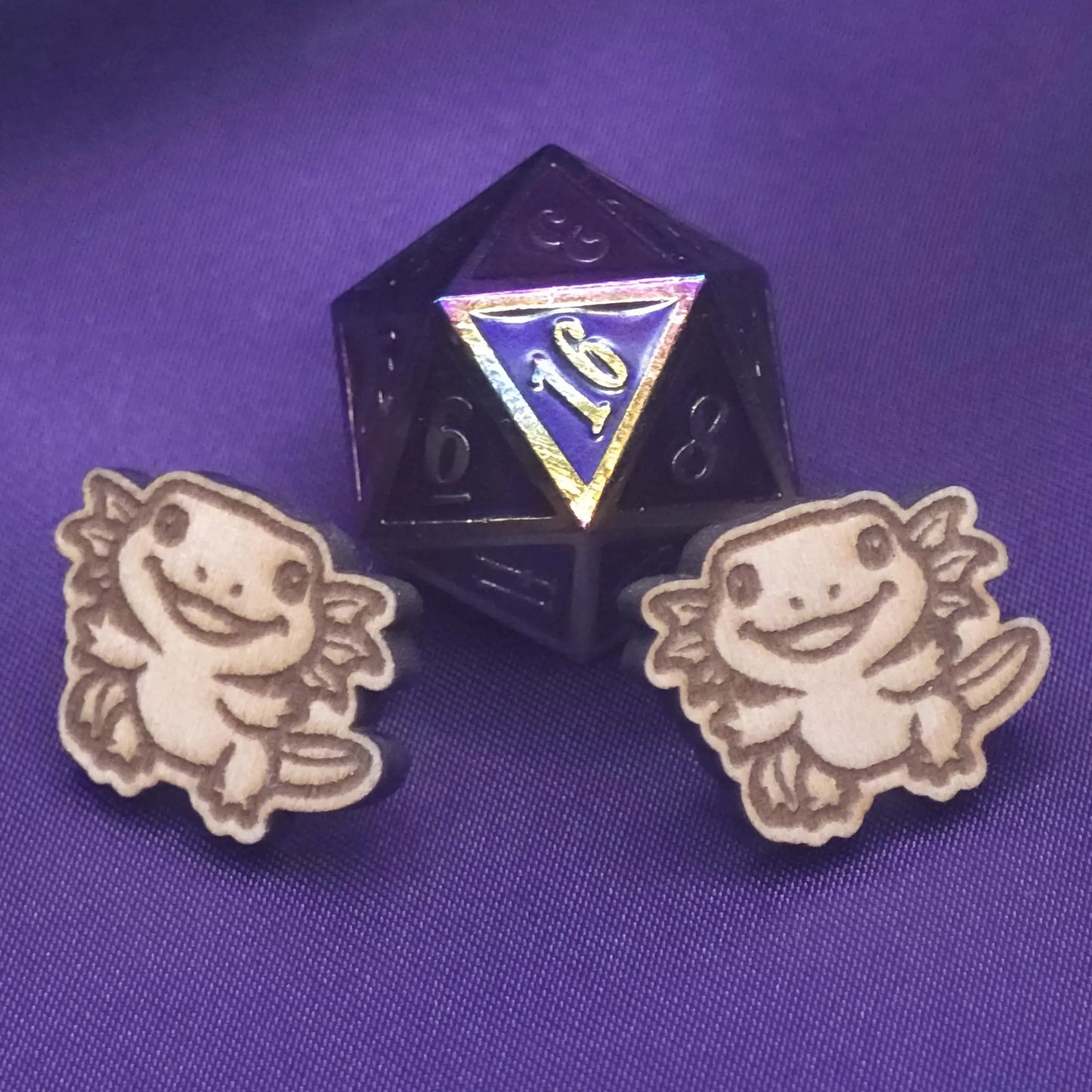 set of laser engraved earrings wooden featuring happy axotyls