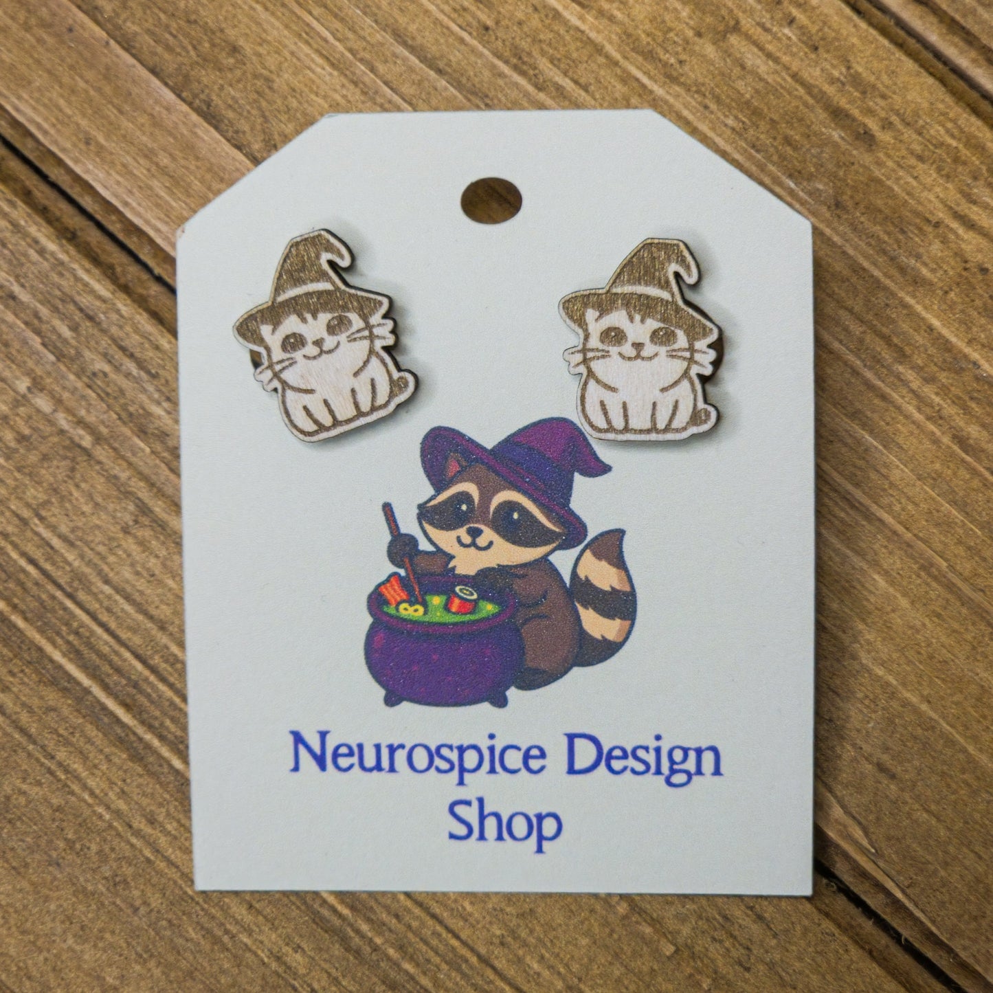 Laser-Engraved Earrings Cat Earrings: Witchy Familiar Wooden Jewelry My Store