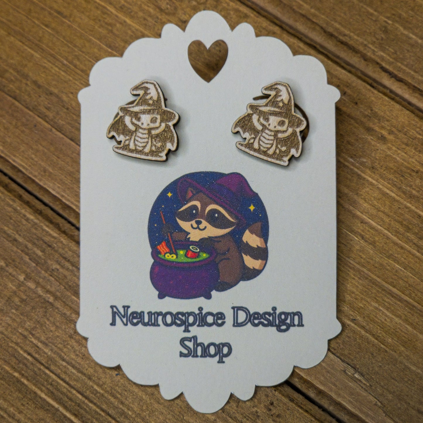 Wooden Laser Engraved Dragon Earrings – Cute Wizard Dragon Familiar Design – Fantasy Witchy Jewelry My Store